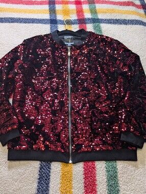 Gabby Isabella Red Sequin Bomber Jacket